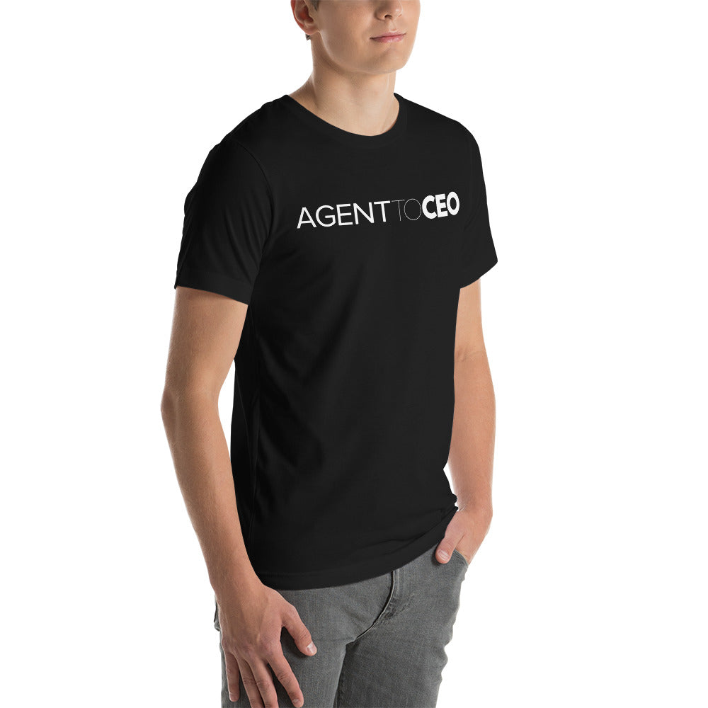 Agent To CEO White on Black Unisex t-shirt