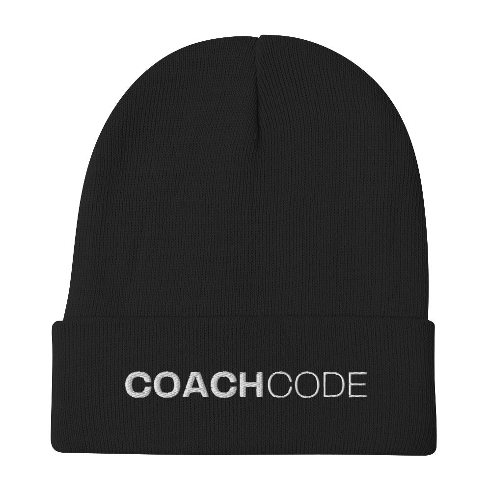Coach Code White Logo Embroidered Beanie